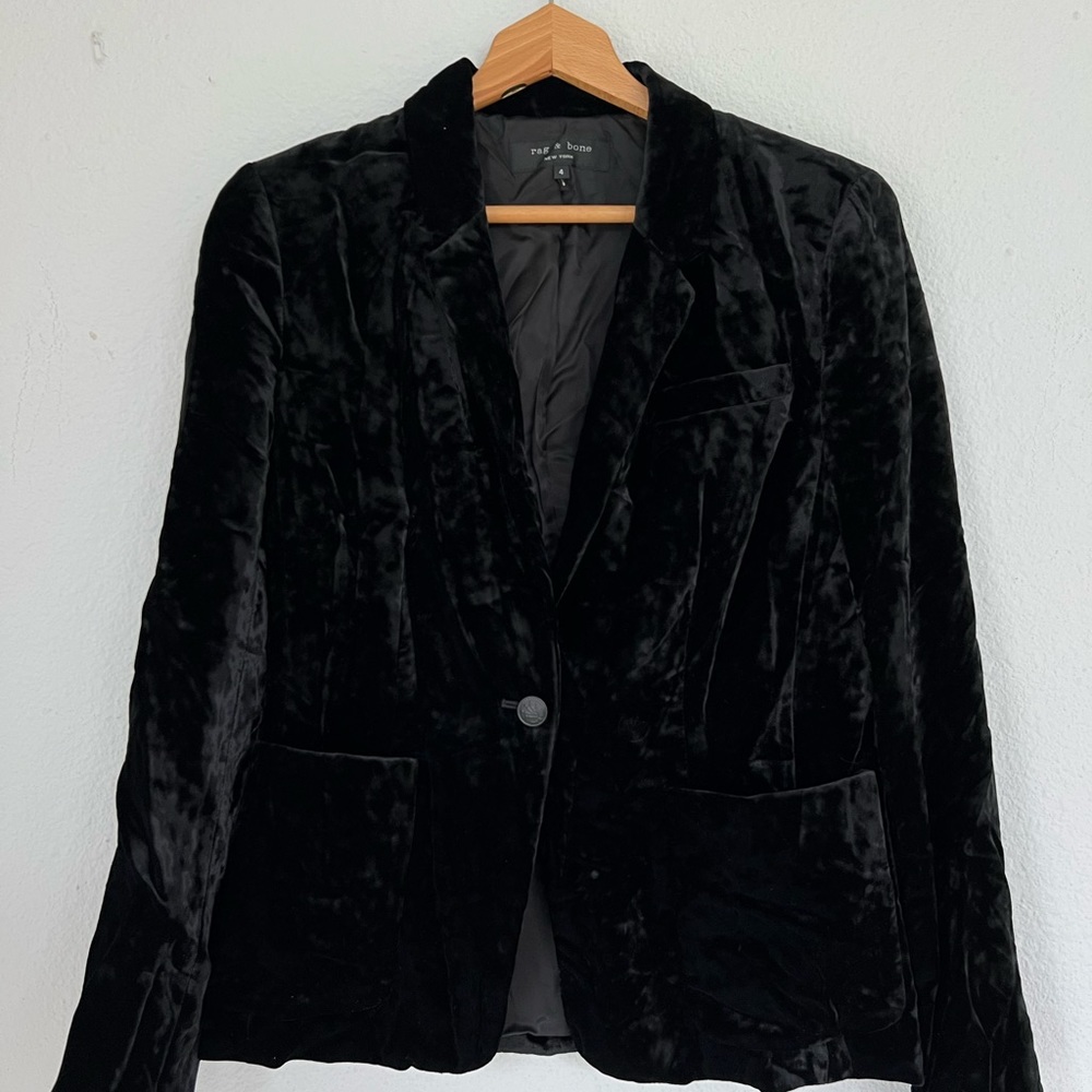 Rag & Bone Margot Velvet Blazer Size 4 Black Velvet Single Button Jacket!